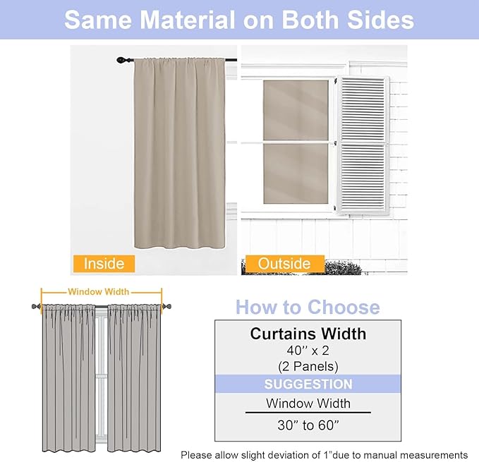 Simplebrand Ava Biscotti Beige Blackout Curtains for Bedroom 96 Inches Long 2 Panels, Solid Thermal Insulated, Energy Saving Nursery Window Treatment Curtains Blackout Drapes, W40 x L96 Inch