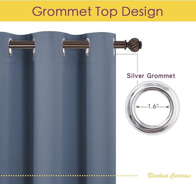NICETOWN Thermal Insulated Curtains Blackout Draperies, Window Treatment Solid Grommet Room Darkening Drape Panels for Bedroom (Set of 2 Panels, 42 by 45 Inch Long, Stone Blue Blue)