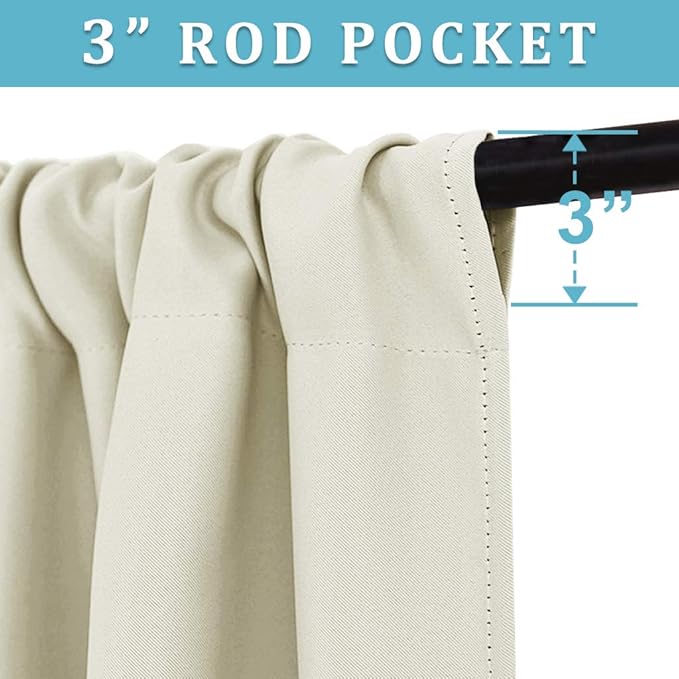 RYB HOME Extra Wide Curtains for Bedroom Living Room 72 inches Long, Thermal Insulated Privacy Drapes for Nursery Home Theater Dining Room, Width 62 by Length 72, Beige, 2 Panels