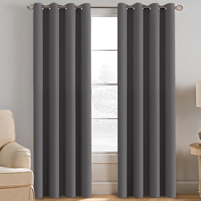 H.VERSAILTEX Blackout Grey Curtains for Patio Door Thermal Insulated Living Room Curtains, Room Darkening Noise Reducing Blackout Curtain for Bedroom, Charcoal Gray, 1 Panel, 52'W x 102'L