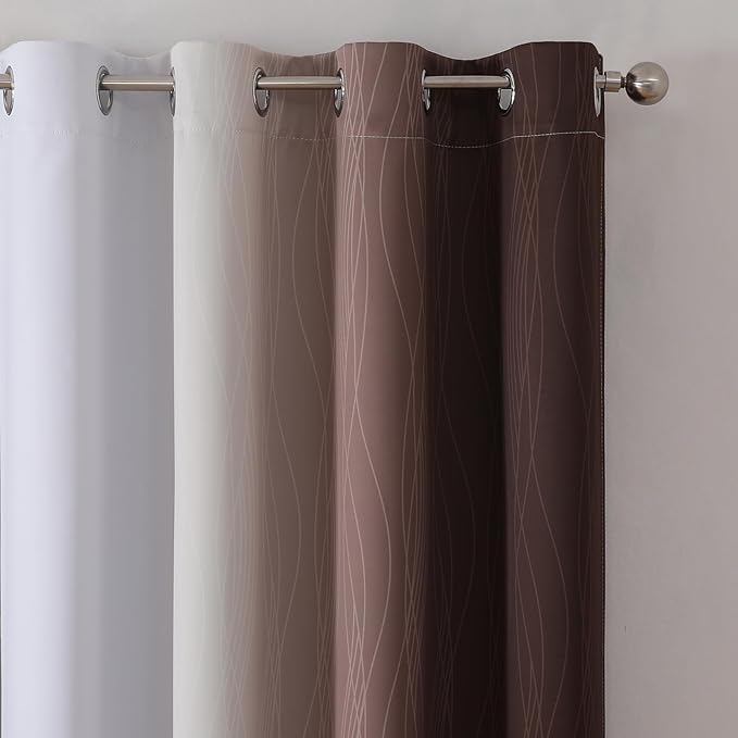 Estelar Textiler Brown and Greyish White Ombre Short Blackout Cafe Curtains 36 Inch Length, Thermal Insulated Grommet Small Half Window Drapes for Kitchen/Basement/RV Camper, 52Wx36L, 2 Panels