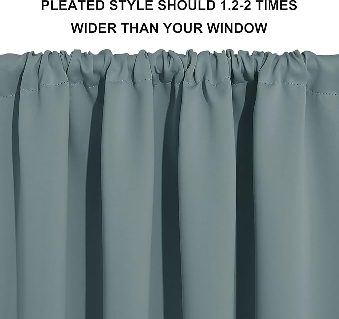 RYB HOME Blackout French Door Window Curtain Covering, Rod Pocket Thermal Insulated Privacy Non See Through Drapes for Bathroom Window, Width 29 by Length 45, Dusty Blue, 2 Panels