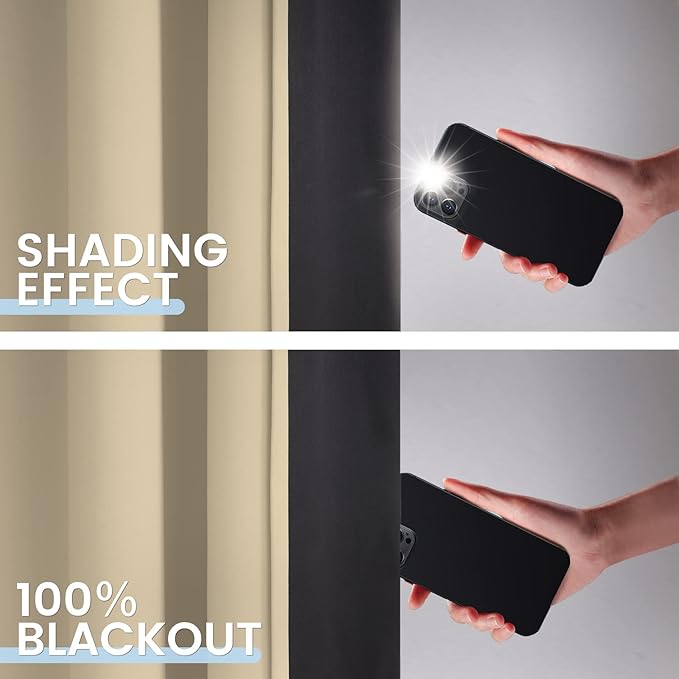 SimpleHome 100% Blackout Curtains for Bedroom,Thermal Insulated Grommet Window Drapes Room Darkening Beige Curtains for Living Room with Black Back,52 x 63 Inch,2 Panels