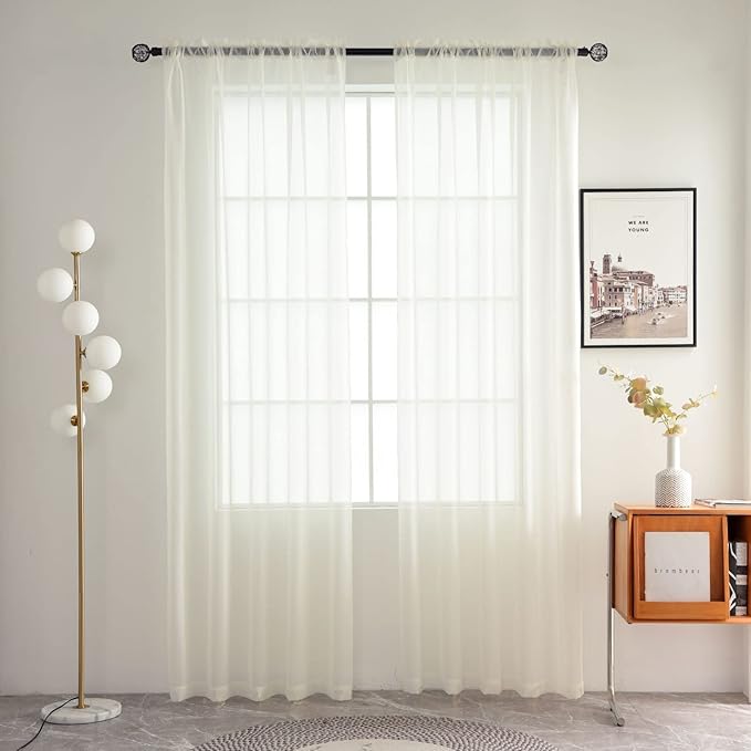 SpaceDresser Basic Rod Pocket Sheer Voile Window Curtain Panels White 1 Pair 2 Panels 38 Width 72 Inch Long for Kitchen Bedroom Children Living Room Yard(Ivory,38 W x 72 L)