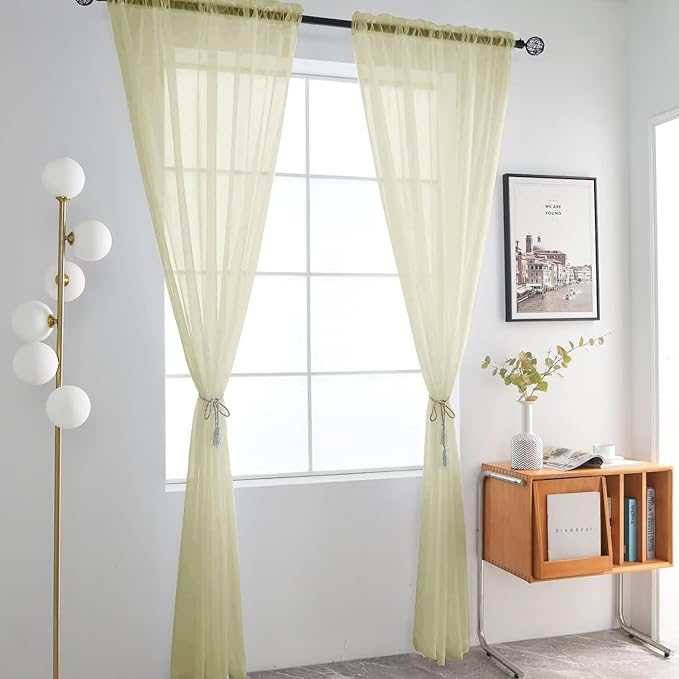 SpaceDresser Basic Rod Pocket Sheer Voile Window Curtain Panels Sage Green 1 Pair 2 Panels 52 Width 54 Inch Long for Kitchen Bedroom Children Living Room Yard（Sage Green, 52W x 54L）