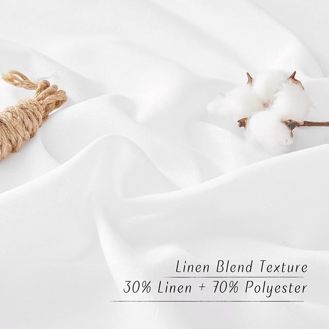 NICETOWN Linen Flax Semi Sheer Curtains 94" Length, Grommet Window Treatments Privacy Added with Light Penetration Vertical Drapes for Loft/Home Office, White, W55 x L94, 2 Panels