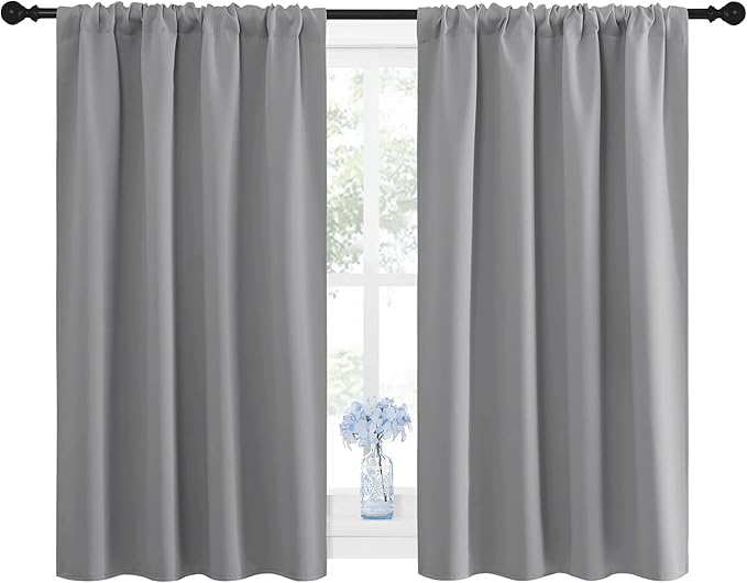NICETOWN Window Curtains for Bedroom - Home Decoration Thermal Insulated Rod Pocket Blackout Blinds & Drapes for Small Windows (Silver Grey, 2 Panels, W42 x L48 -Inch)