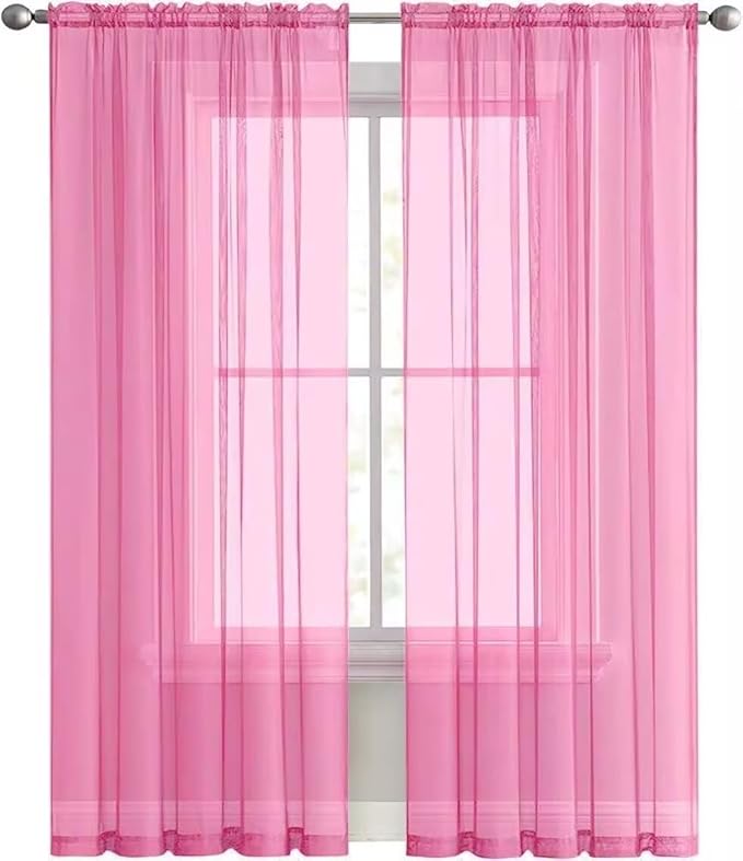 SpaceDresser Basic Rod Pocket Sheer Voile Window Curtain Panels Pink 1 Pair 2 Panels 60 Width 96 Inch Long for Kitchen Bedroom Children Living Room Yard（Pink, 60W x 96L）