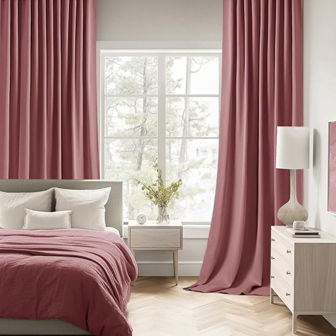 MIULEE Dusty Rose Back Tab Blackout Curtains 72 Inches Long 2 Panels Set for Living Room Bedroom Privacy, Rod Pocket/Pinch Pleat Thermal Insulated Room Darkening Pleated Light Blocking Drapes
