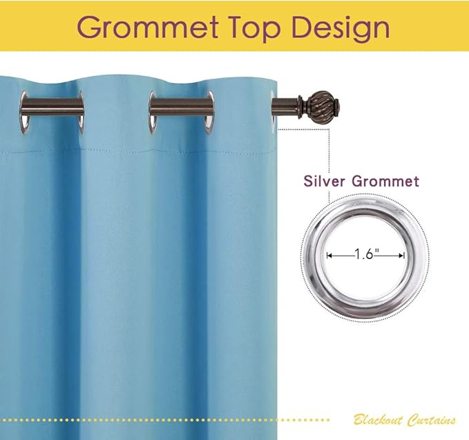 NICETOWN Window Treatment Blackout Curtain Panels, Home Décor Thermal Insulated Solid Grommet Blackout Draperies/Drapes for Bedroom (Teal Blue, Set of 2, 42 by 72 Inch)