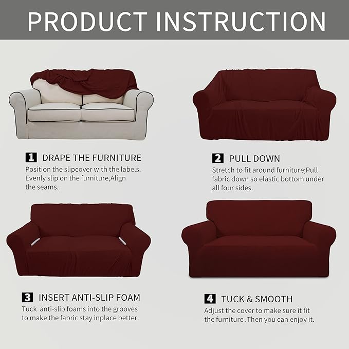 Easy-Going Stretch Oversized Sofa Slipcover 1-Piece Sofa Cover Furniture Protector Couch Soft with Elastic Bottom for Kids, Polyester Spandex Jacquard Fabric Small Checks Wine