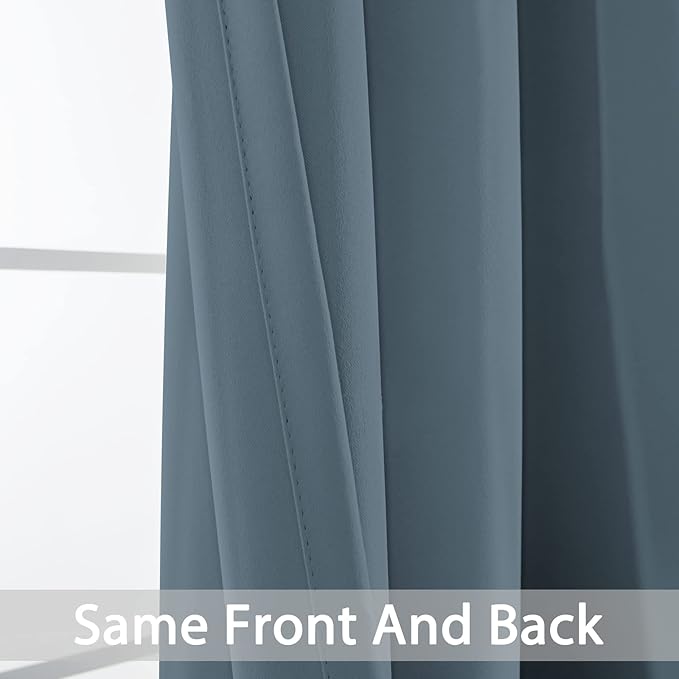 Yakamok Blackout Curtains Room Darkening Thermal Insulated Window Panels,Solid Grommet Top Drapes for Bedroom/Living Room(62Wx96L, Stone Blue, 2 Panels)