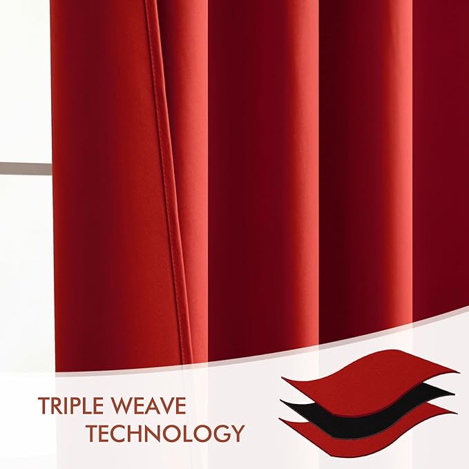 MIULEE Christmas Red Back Tab Blackout Curtains 108 Inch Long 2 Panels Set for Living Room Bedroom, Rod Pocket/Pinch Pleat Extra Long Thermal Insulated Room Darkening Pleated Light Blocking Drapes