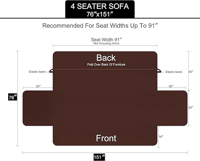 U-NICE HOME 4 Seater Sofa Cover 91 Inch Large Couch Covers for 4 Cushion Couch with Elastic Straps Water Resistant Furniture Protector Cover for Pets Cat (Sofa XX-Large, Blue/Beige)