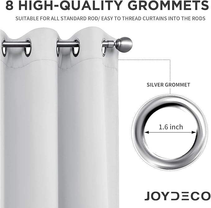 Joydeco White Curtains 84 Inches Long 2 Panels Set, Thermal Insulated Long Curtains& Drapes 2 Burg, Room Darkening Grommet Drapes for Living Room Bedroom Window (W52 x L84 Inch, Greyish White)