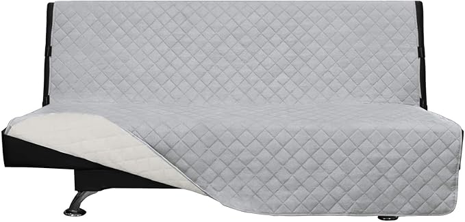 Easy-Going Futon Sofa Slipcover Reversible Sofa Cover Armless Futon Cover Furniture Protector Couch Cover Water Resistant Pets, Kids, Children, Dog, Cat (Futon, Light Gray/Ivory)