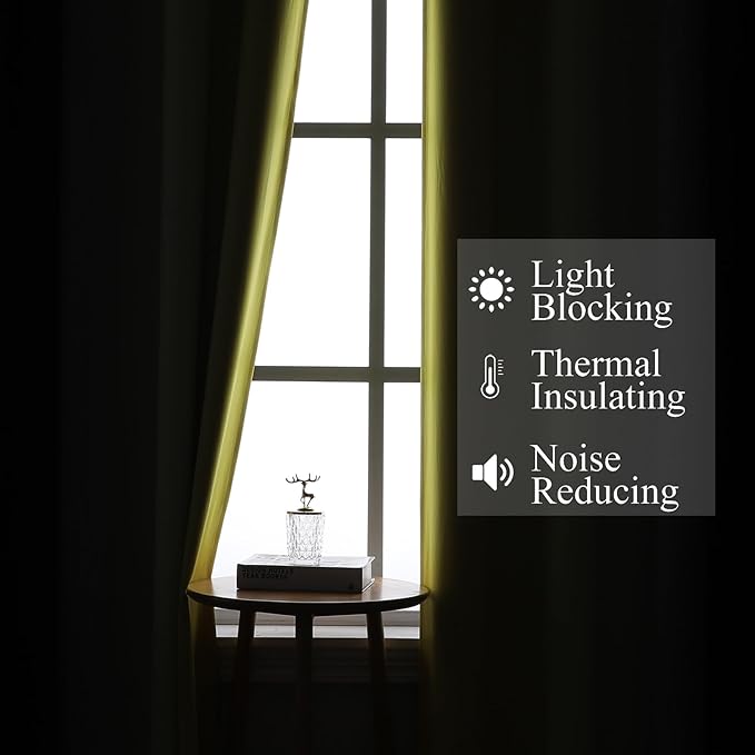 Estelar Textiler Yellow and Black Ombre Blackout Curtains for Bedroom, Full Room Darkening Grommet Curtains for Living Room, Thermal Insulated Light Blocking Gradient Drapes, 52Wx63L,2 Panels