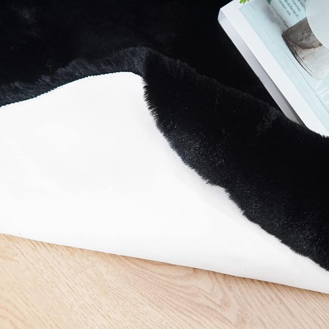 Ghouse Soft Faux Sheepskin Fur Rug Runner Rug 2x6 Black Fluffy Bedside Plush Shag Nursery Carpet Area Rugs for Living Room Bedroom Playing Room Decor