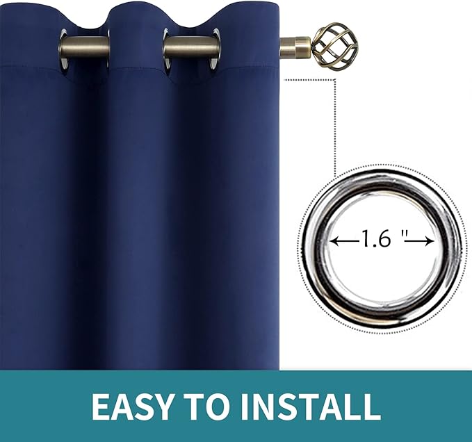 BGment Blackout Curtains for Bedroom - Grommet Thermal Insulated Room Darkening Curtains for Living Room, Set of 2 Panels (38 x 63 Inch, Navy Blue)