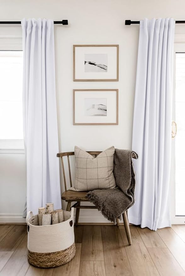 100% Blackout Shield Linen Blackout Curtains for Bedroom 84 Inches Long, Back Tab/Rod Pocket Living Room Drapes, Thermal Insulated Blackout Curtains 2 Panels Set, 50" W x 84" L, Bright White