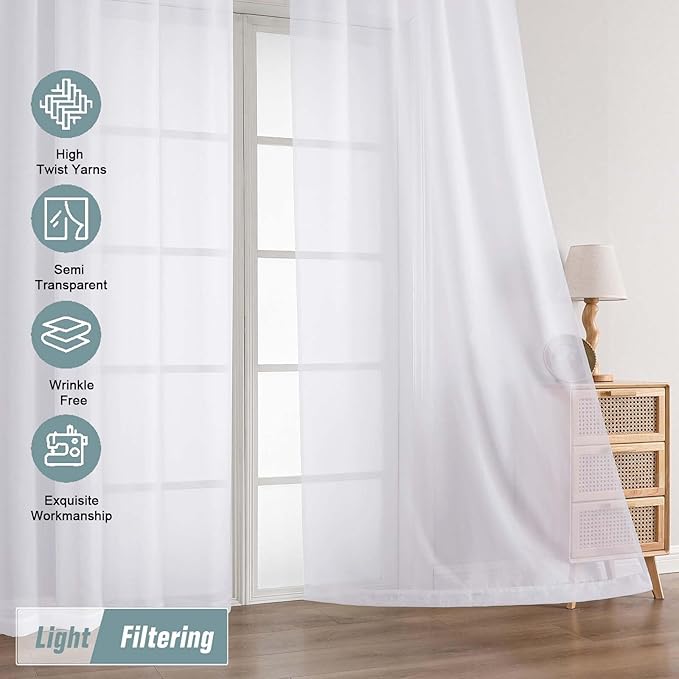 Extra Wide White Sheer Curtains 120 Inches Long, Extra Long Light Filtering Modern Patio Curtains for Sliding Glass Door, Rod Pocket Voile Drapes for Living Room, 2x59Wx120L Inches, 10FT, 2PCS
