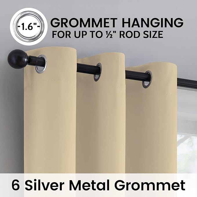 SimpleHome 100% Blackout Curtains for Bedroom,Thermal Insulated Beige Grommet Window Drapes Room Darkening Curtains for Living Room with Black Back,42 x 36 Inch,2 Panels