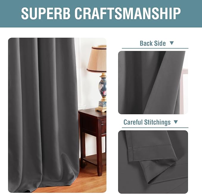 H.VERSAILTEX Blackout Curtains for Bedroom Thermal Insulated Curtains Grey Window Shades, Energy Efficient Noise Reducing Curtains Drapes for Living Room - 52'W by 84'L - Charcoal Gray - One Panel
