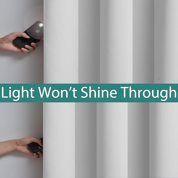 Yakamok 100% Blackout Curtains 96 Inches Long, 2 Thick Layers Heat and Full Light Blocking Soft Thermal Insulated Drapes for Bedroom(52" Wide Each Panel, Greyish White, 1 Panel)