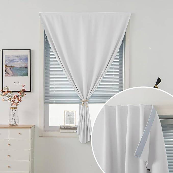 Blackout Curtains for Bedroom Sticky Curtain Blackout Window Cover Self Adhesive Curtains Rod No Drillng, 59" W X 96" L, Light Grey, 1 Panel