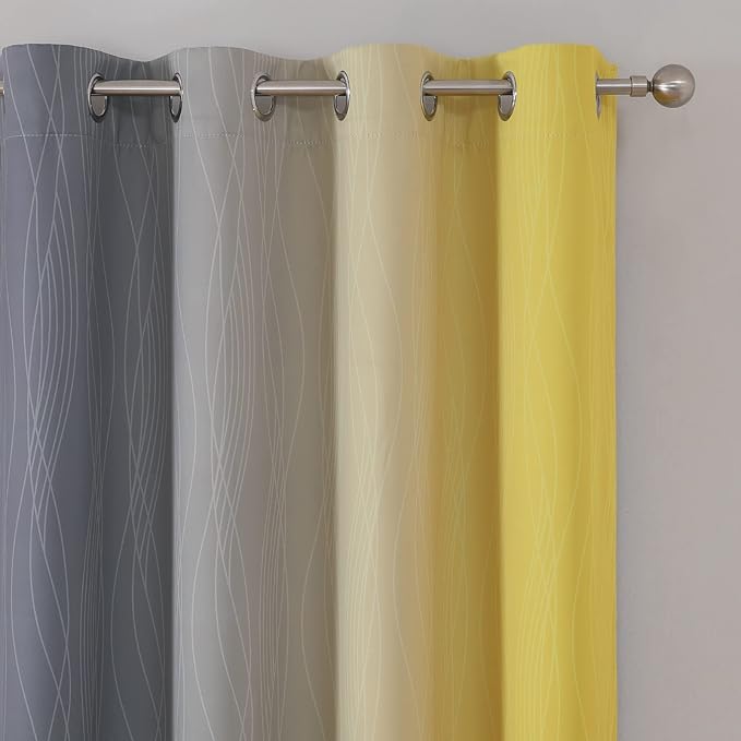 Estelar Textiler Yellow and Gray Blackout Curtains 96 Inches Long, Ombre Thermal Insulated Gradient Window Drapes for Bedroom, Full Light Blocking Curtains for Living Room,52x96 Inch, 2 Panels