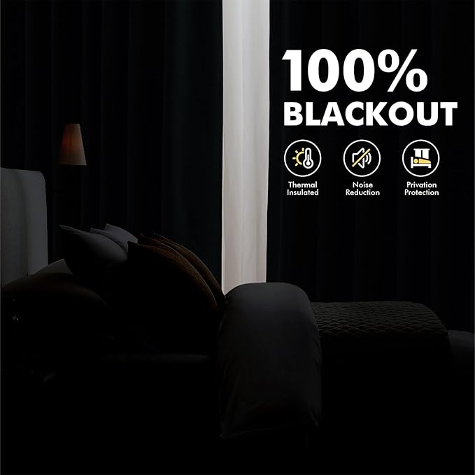 MIULEE 100% Blackout Linen Curtains for Bedroom, Natural Solid Luxury Decor Thermal Insulation Room Darkening Drapes for Living Room Nursery Back Tab Rod Pocket 42 x 96 Inches, 2 Panels