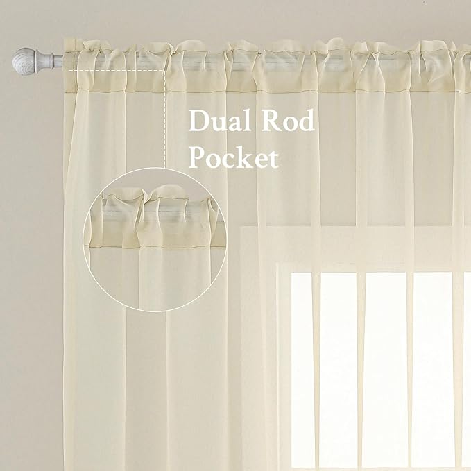 MIULEE 2 Panels Solid Color Light Cream Sheer Window Curtains Elegant Window Voile Panels/Drapes/Treatment for Bedroom Living Room (54 X 72 Inches Light Cream)