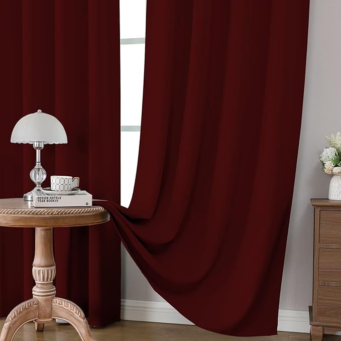 CUCRAF Burgundy Red Blackout Curtains 54 inch Length 2 Panels Set, Rod Pocket Room Darkening Drapes for Bedroom Living Room, Insulated Thermal Light Blocking Window Curtain (W52 x L54 Inch)