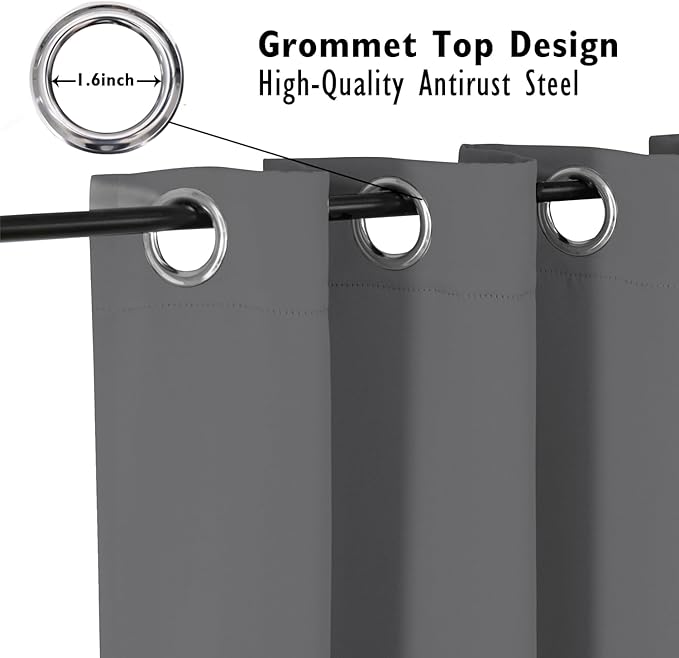ChrisDowa Blackout Curtains 70 inches Wide for Bedroom - 2 Panels Set Extra Wide Grommet Thermal Insulated Room Darkening Curtains for Living Room (Grey, 70 x 63 Inch)