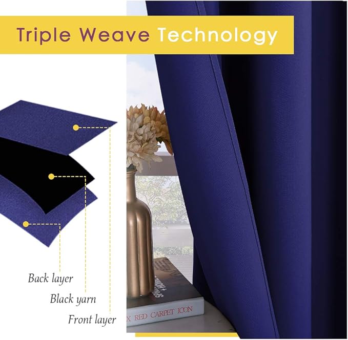 NICETOWN Blackout Curtain Panels for Bedroom, 2 Panels, W42 x L60 inches, Royal Blue, Thermal Insulated Grommet Top Blackout Draperies and Drapes