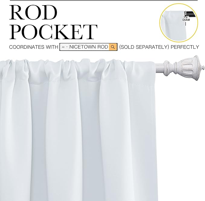 NICETOWN Greyish White Window Curtain Panels - Thermal Insulated Rod Pocket Room Darkening Curtain Sets for Bedroom (Greyish White, 2 Panels, 34 in x 54 in (W x L))