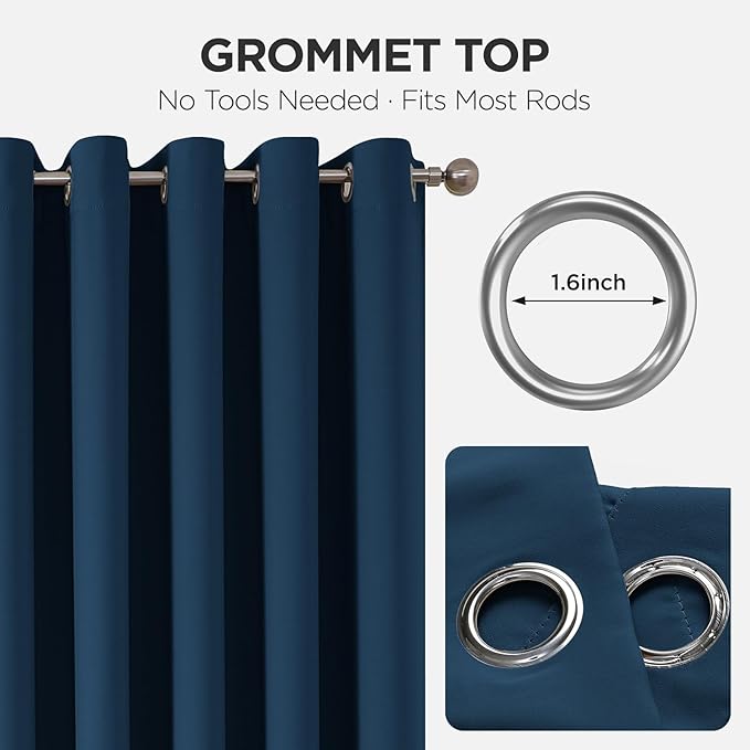 Joydeco Blackout Patio Sliding Door Curtains 90 Inches Long, Grommet Privacy Room Divider Curtains, Extra Wide Thermal Blackout Drapes for Bedroom Living Room (Navy Blue, 80Wx90L, 1 Panel)