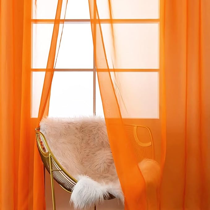 SpaceDresser Orange Sheer Curtains 4 Panels Rod Pocket Semi-Sheer Curtain 108 Inches Long Light Filtering Voile Window Drapes for Bedroom Living Room Kitchen, Each 52W x 108L