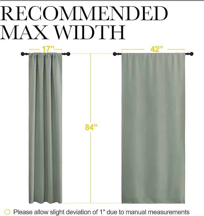 NICETOWN Window Curtains Blackout Drapes - Thermal Insulated Solid Rod Pocket Blackout Curtains/Draperies for Living Room (Greyish Green, One Pair, 42 by 84-Inch)