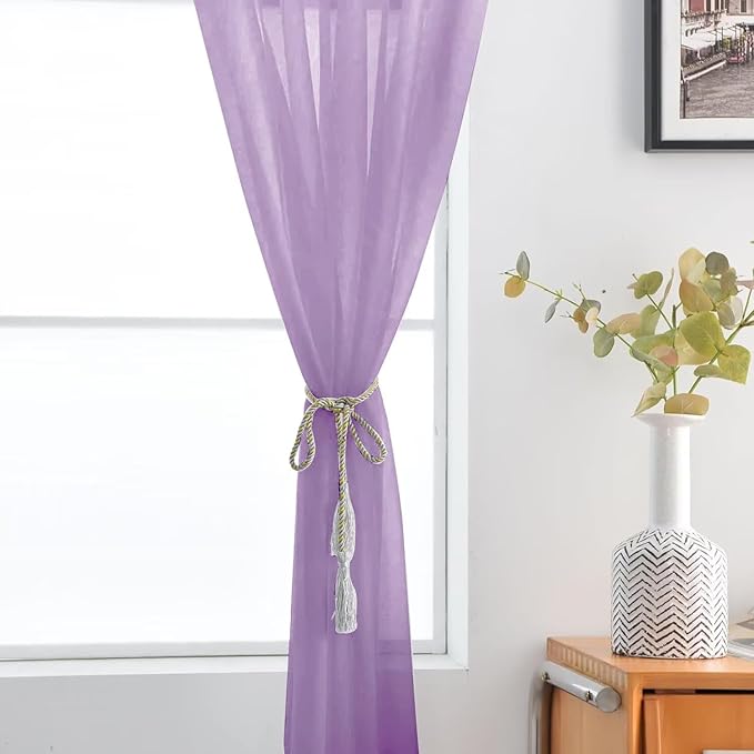 SpaceDresser Lavender Sheer Curtains 4 Panels Rod Pocket Semi-Sheer Curtain 54 Inches Long Light Filtering Voile Window Drapes for Bedroom Living Room Kitchen, Each 52W x54L