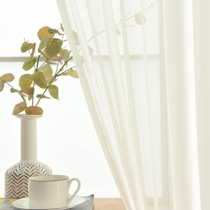 SpaceDresser Ivory Sheer Curtains 4 Panels Rod Pocket Semi-Sheer Curtain 84 Inches Long Light Filtering Voile Window Drapes for Bedroom Living Room Kitchen, Each 52W x 84L