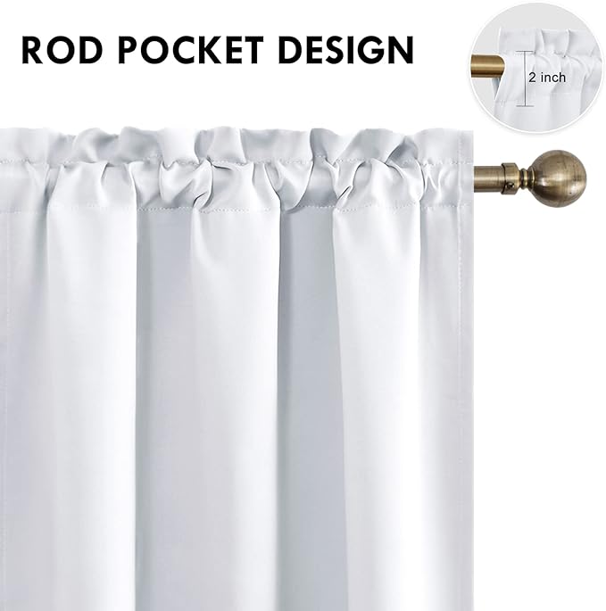 DWCN Blackout Curtains – Thermal Insulated, Energy Saving & Noise Reducing Bedroom and Living Room Curtains, Greyish White, W 42x L 63 Inch, Set of 2 Rod Pocket Curtain Panels