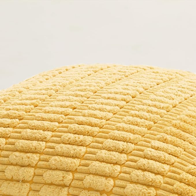 Fancy Homi 4 Packs Yellow Spring Decorative Throw Pillow Covers 16x16 Inch for Living Room Couch Bed Sofa, Rustic Farmhouse Boho Home Decor, Soft Striped Corduroy Square Cushion Case 40x40 cm