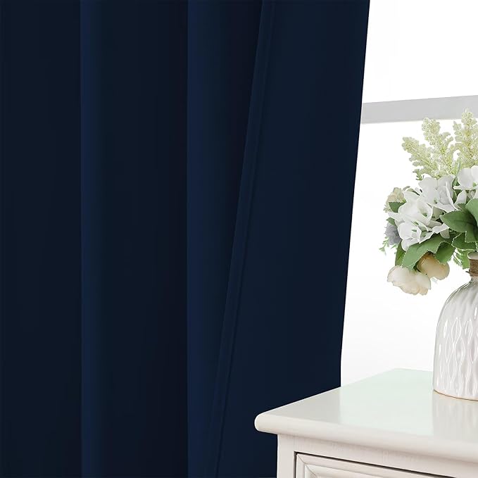 CUCRAF Navy Blue Blackout Curtains 72 inch Length 2 Panels Set, Rod Pocket Room Darkening Drapes for Bedroom Living Room, Insulated Thermal Light Blocking Window Curtain (W52 x L72 Inch)