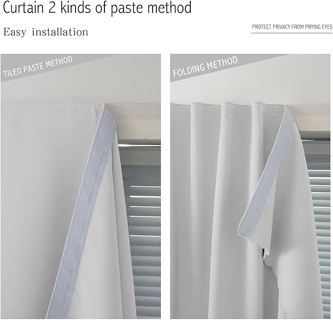 Blackout Curtains for Bedroom Sticky Curtain Blackout Window Cover Self Adhesive Curtains Rod No Drillng, 59" W X 96" L, Light Grey, 1 Panel