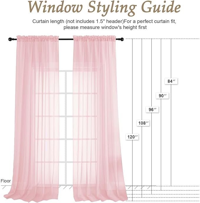 OVZME Blush Pink Sheer Curtains 84 Inches Long 2 Panels Set, Light Filtering Sheer Curtains for Living Room Bedroom 59 Inch Extra Wide, Modern Voile Filmy Rod Pocket Window Drapes, 59Wx84L Inches