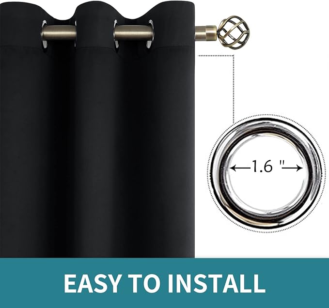 BGment Blackout Curtains - Grommet Thermal Insulated Room Darkening Bedroom and Living Room Curtain, Set of 2 Panels (70 x 63 Inch, Black)