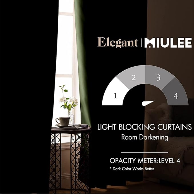 MIULEE 90" Long Blackout Room Darkening Curtains Thermal Insulated Drapes Solid Window Treatment Set Grommet Top Light Blocking Curtain for Living Room/Bedroom 2 Panels Olive Green