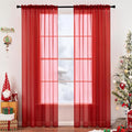 MIULEE 2 Panels Red Solid Color Sheer Christmas Window Curtains Elegant Window Voile Panels/Drapes/Treatment for Bedroom Living Room (54X54 Inches)