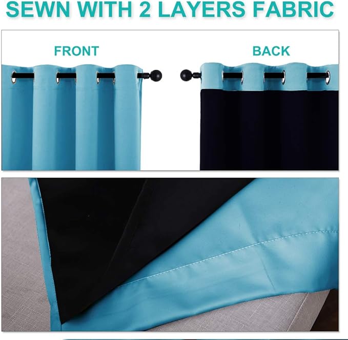 NICETOWN Extra Long Truly Blackout Drapes for Hall and Villa, 46-inch Width Each Panel, 45-inch Length, Teal Blue, 2 Pieces, 100% Blackout Window Curtain Panels with Black Lined for Night Shift Worker